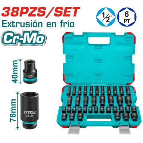 SET TUBOS IMPACTO 38PCS 1/2'' 40MM/78MM CR.MO INC MALETIN INDUSTRIAL