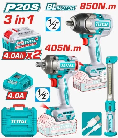 COMBO 3EN1 20V LLA.IMP(850NM)+(405NM+LINTERNA 2X4.0AH INC MALETIN INDUSTRIAL